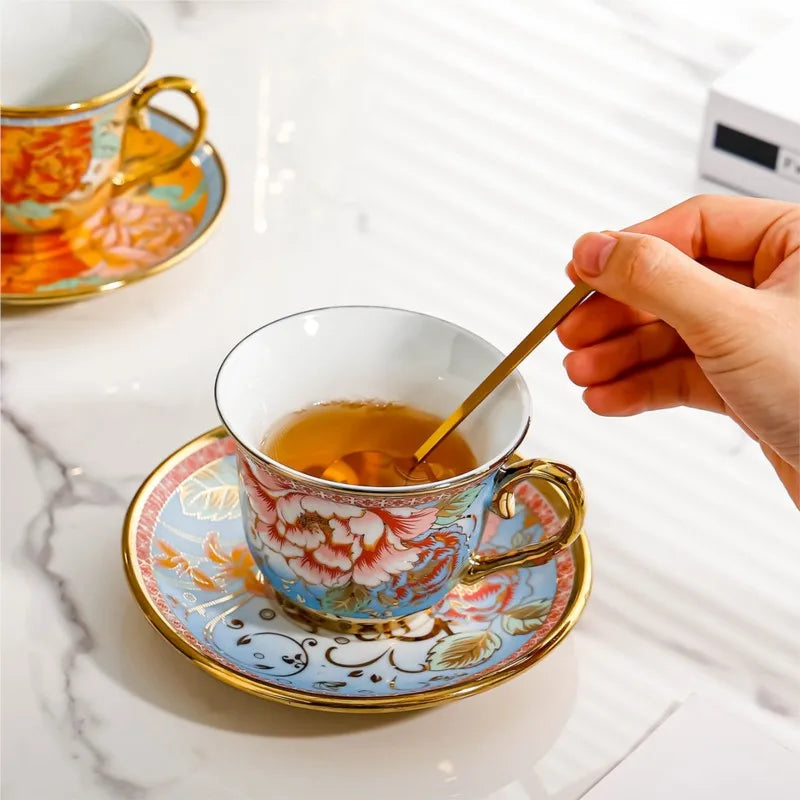 Creative Hand-painted Flowers European-style Ceramic Cup Set