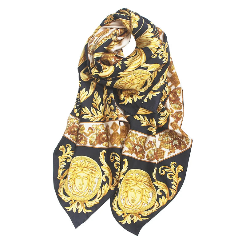 Black Gold Sand Washed Soft Twill Silk Scarf