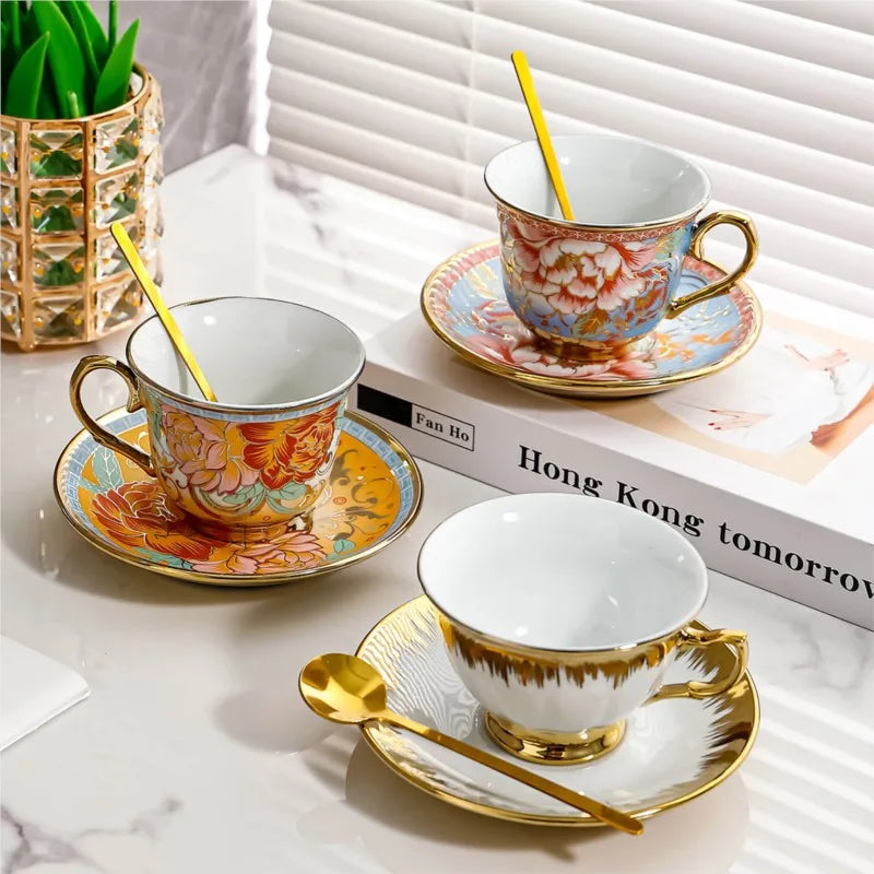 Creative Hand-painted Flowers European-style Ceramic Cup Set