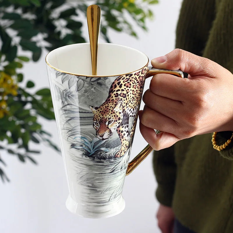 Cheetah Jungle Bone China Coffee Cup Saucer Set