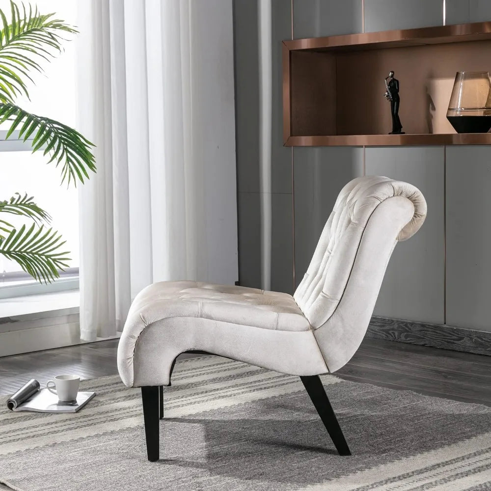 Chaise Lounge Beige Velvet Accent Chair