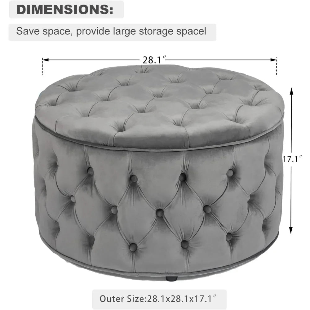 Round Velvet Storage Ottoman