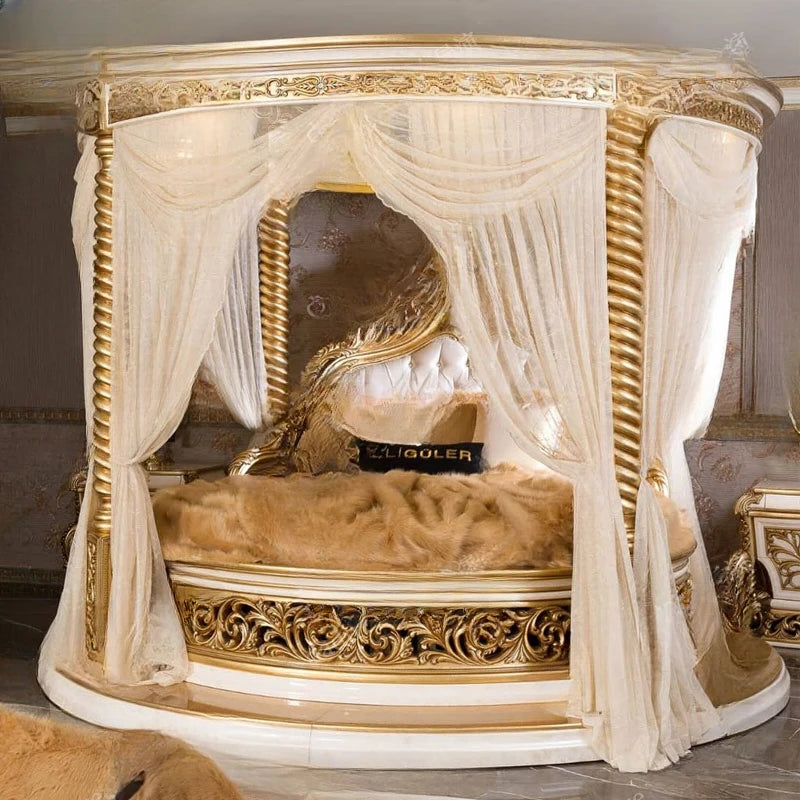 European style solid wood round bed