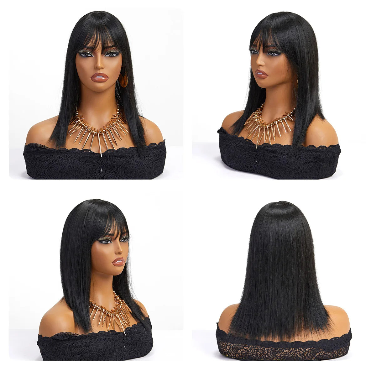 Long Natural straight Wig with Fluffy Bangs