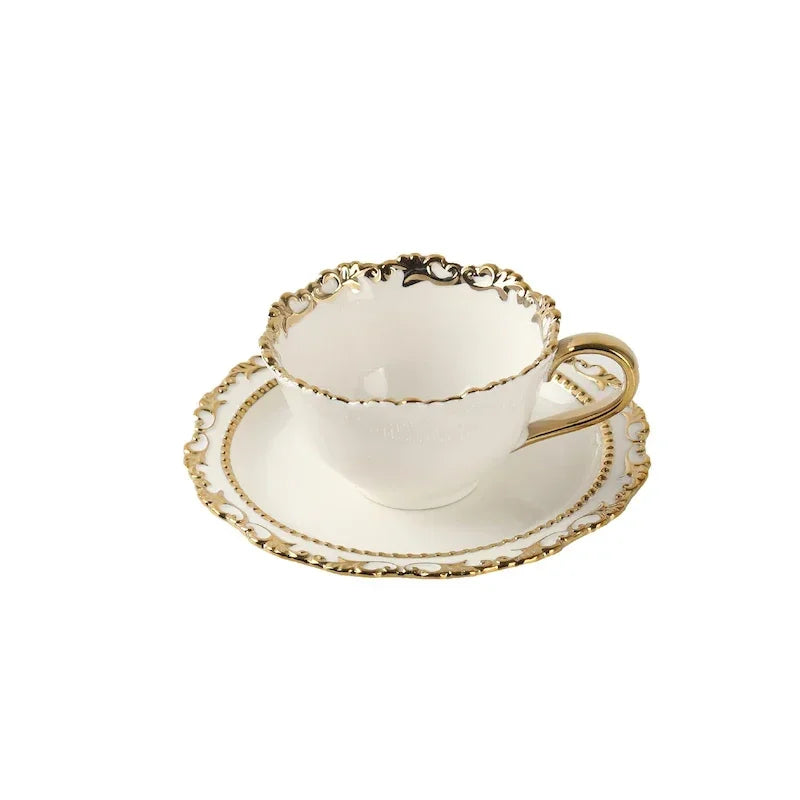 French Royal Style Vintage Gold-Plated Ceramic Coffee Cup Set