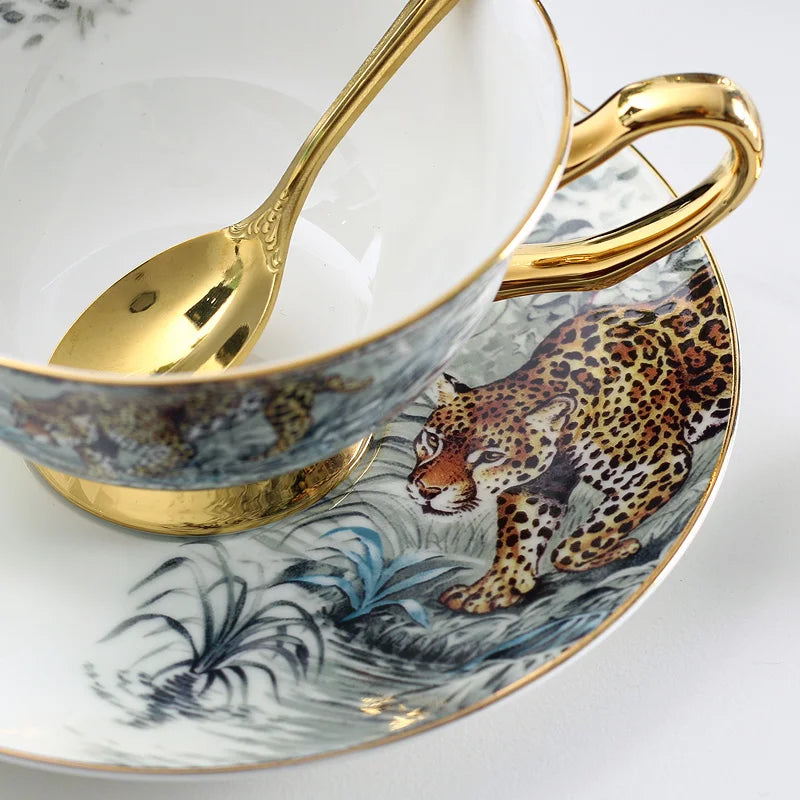 Cheetah Jungle Bone China Coffee Cup Saucer Set