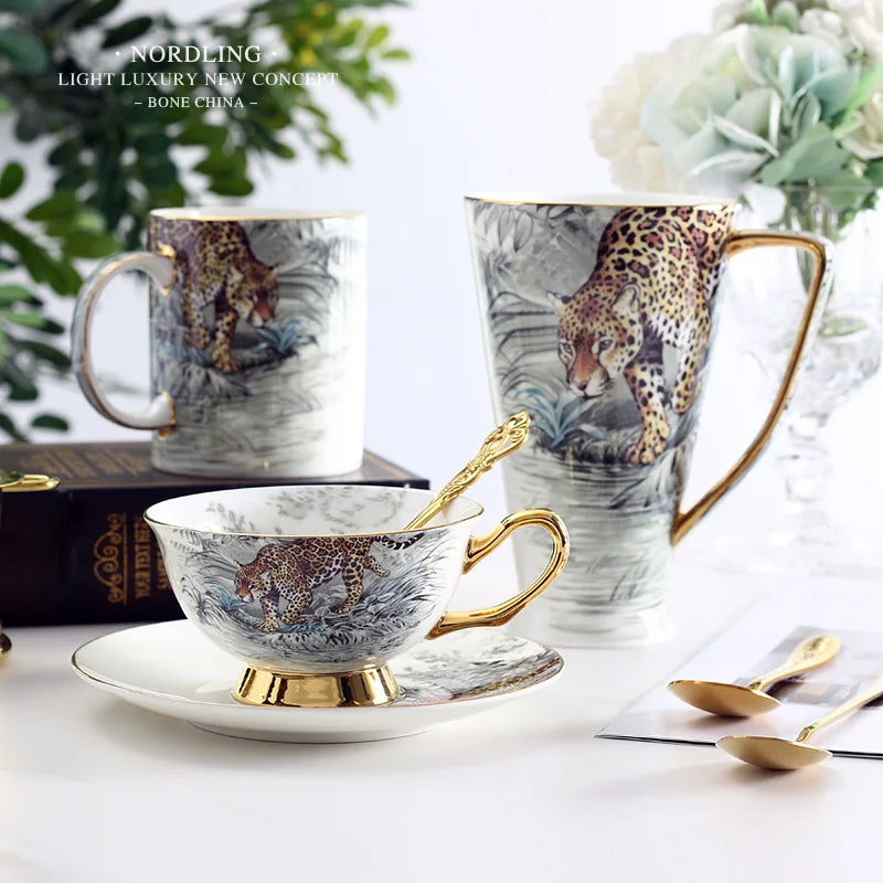 Cheetah Jungle Bone China Coffee Cup Saucer Set