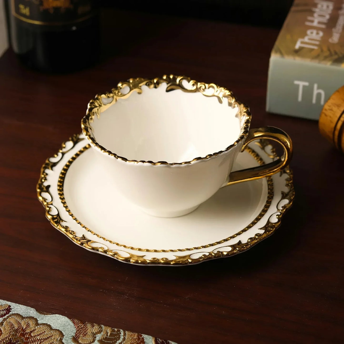 French Royal Style Vintage Gold-Plated Ceramic Coffee Cup Set