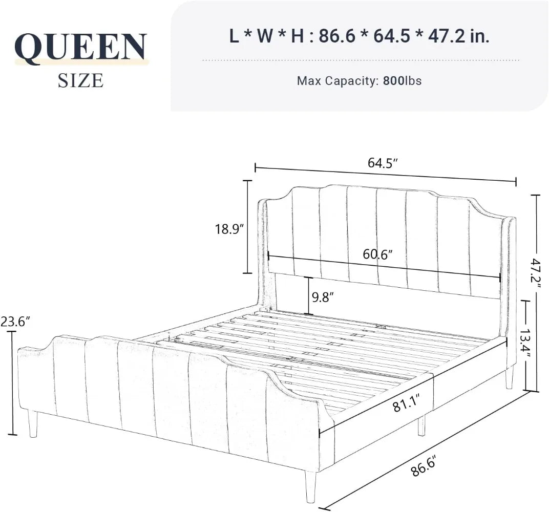 Allewie Queen Size Velvet Bed Frame