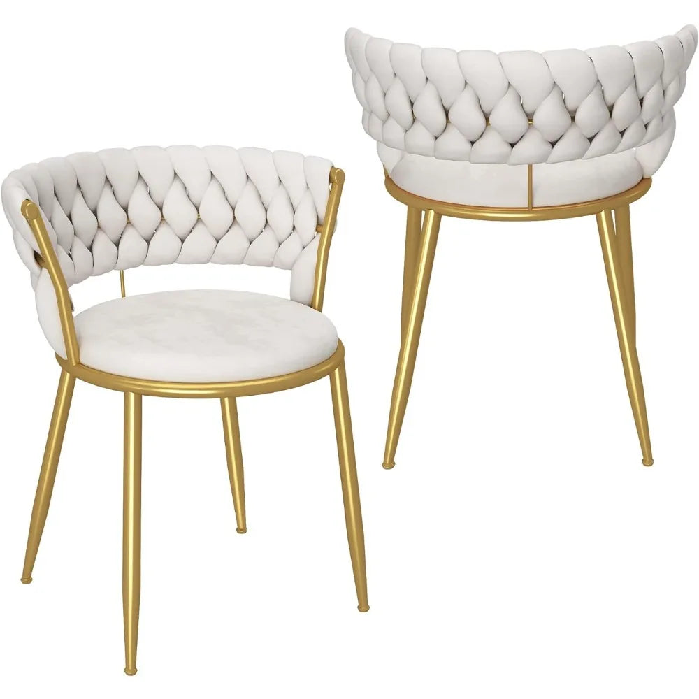 Velvet Upholstered Chairs Set with Gold Metal Legs