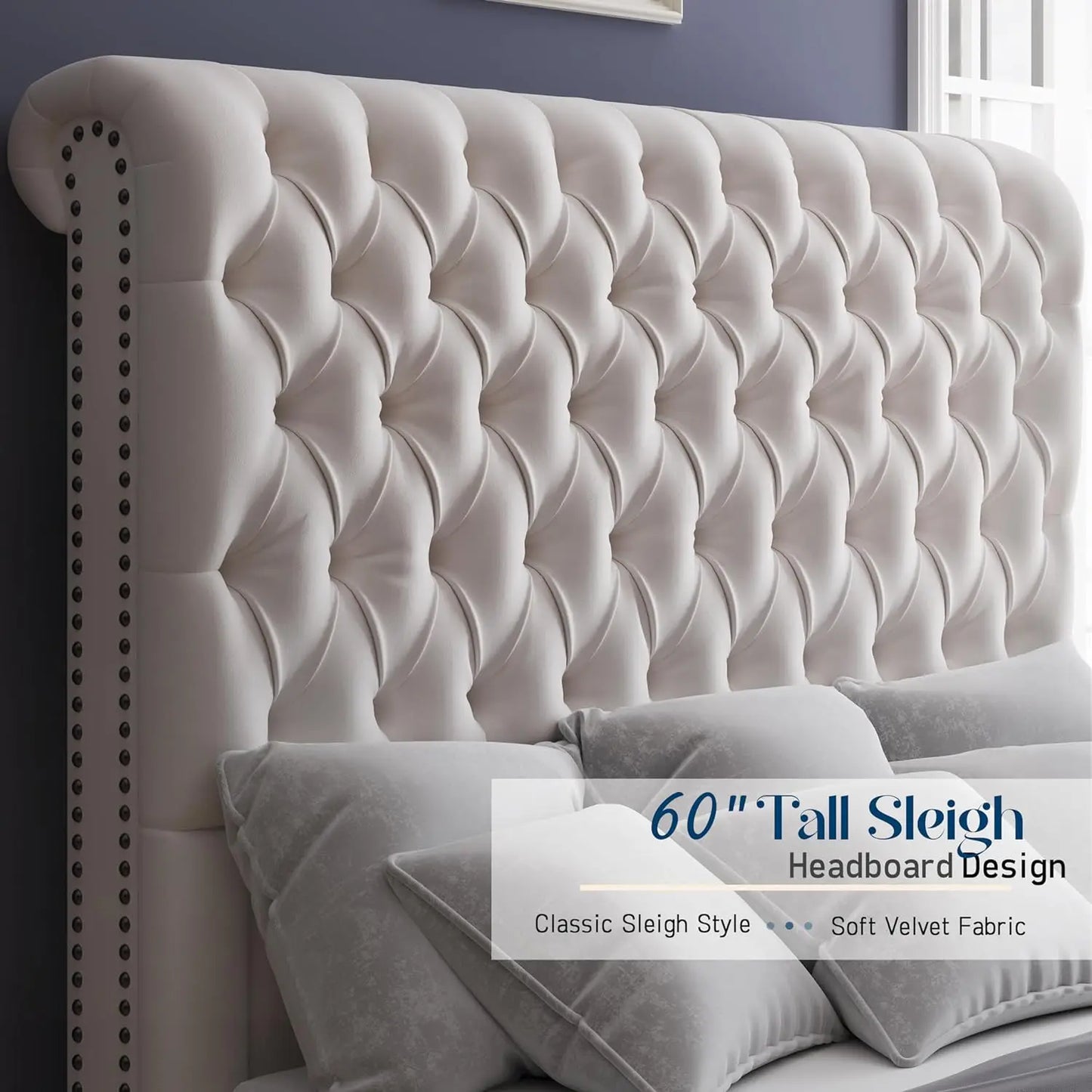 Jocisland Queen Size Bed Frame with Sleigh Headboard