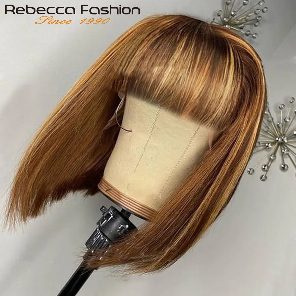 Short Cut P4/30 Highlight Straight Human Hair Wigs with bangs