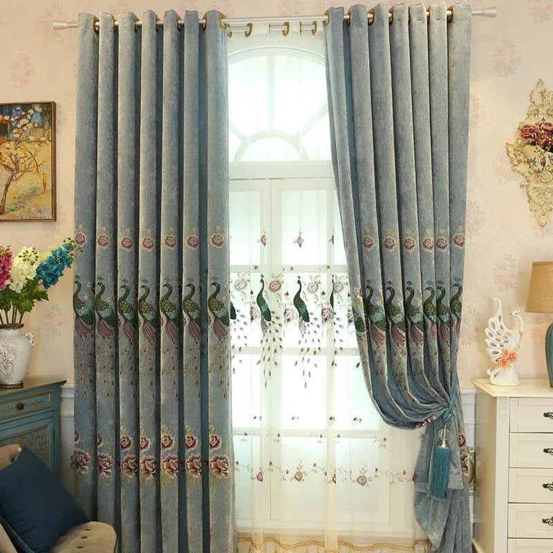 Luxury Chinese Style Peacock Embroidered Curtains