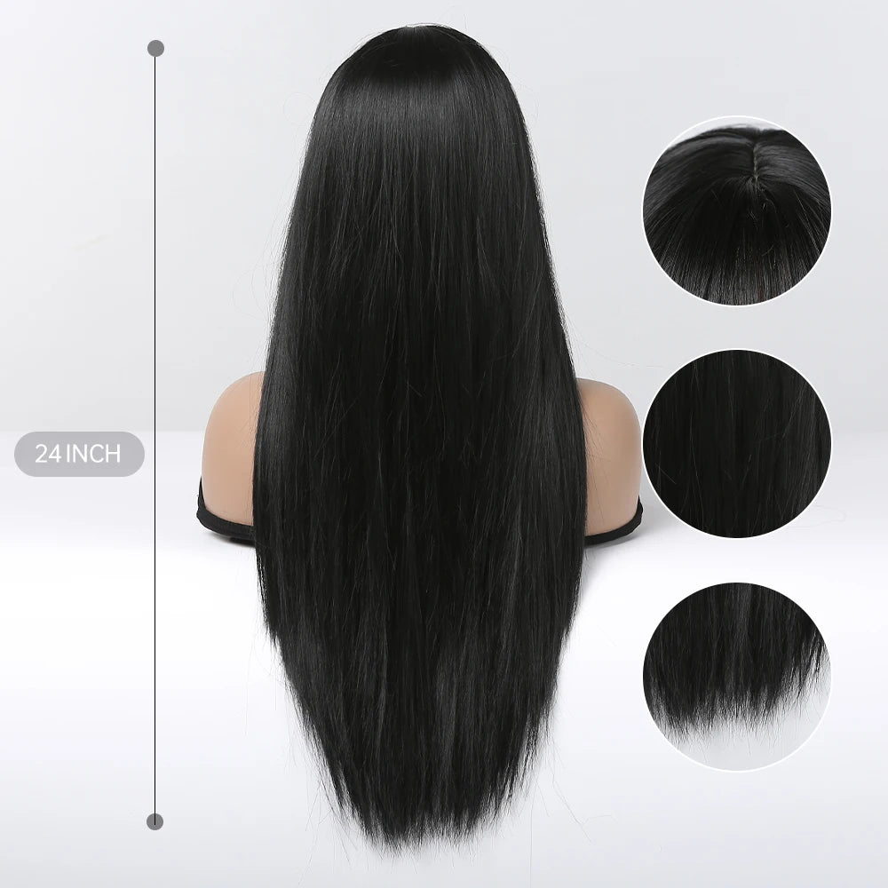 EASIHAIR Long Silky Straight Synthetic Wigs with Bangs