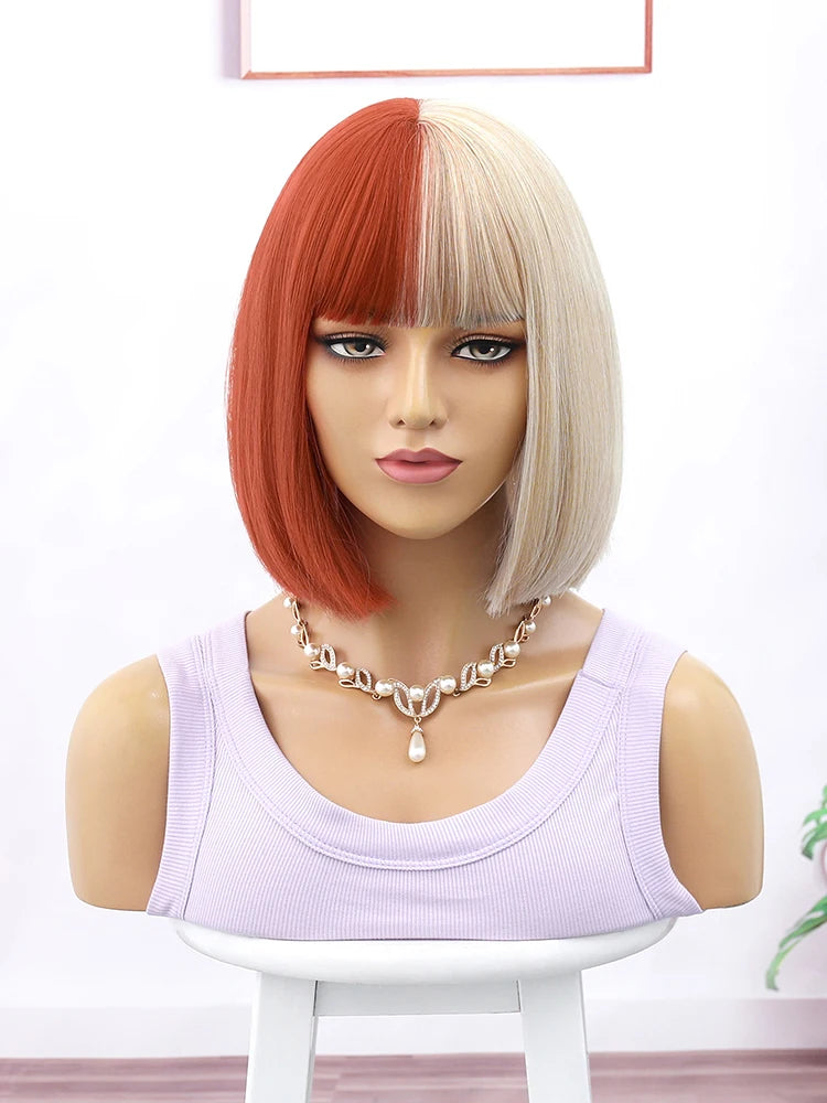 Blonde Red Short Bob Synthetic Wig