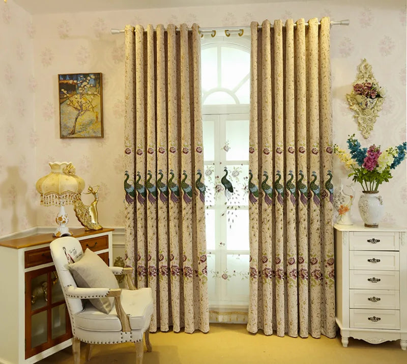 Luxury Chinese Style Peacock Embroidered Curtains