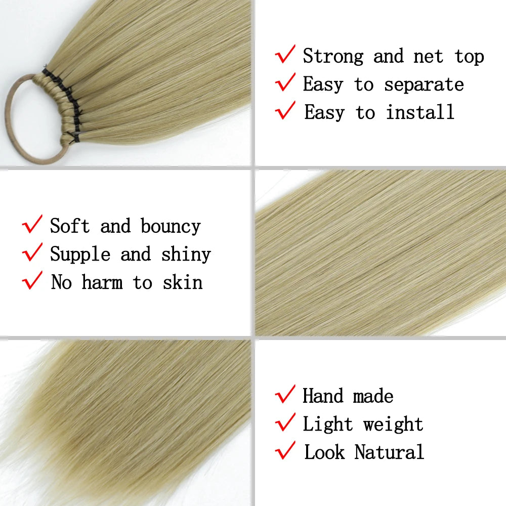 Synthetic Long Straight Ponytail With Elastic Band Wrap