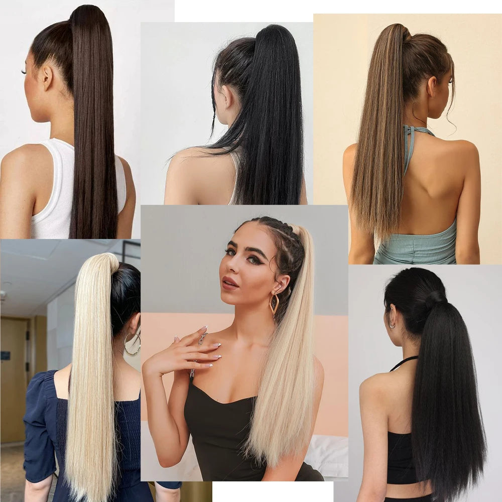 AZQUEEN Synthetic Long Straight Ponytail Hair Extensions