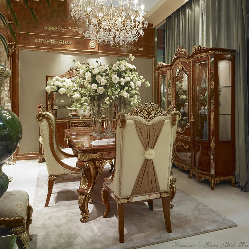 European style solid wood carved dining table