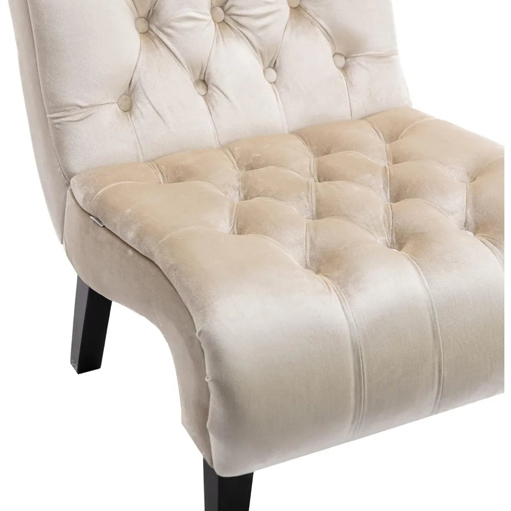 Chaise Lounge Beige Velvet Accent Chair