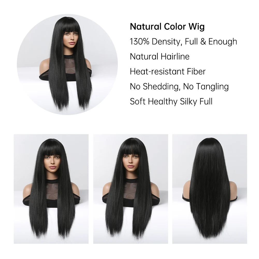 EASIHAIR Long Silky Straight Synthetic Wigs with Bangs