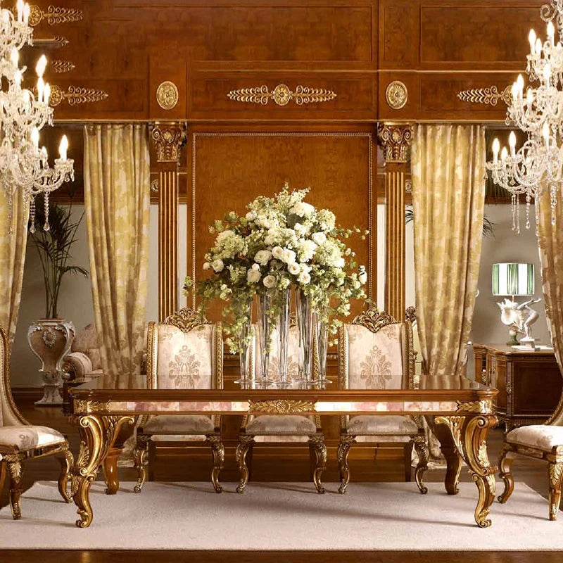 European style solid wood carved dining table
