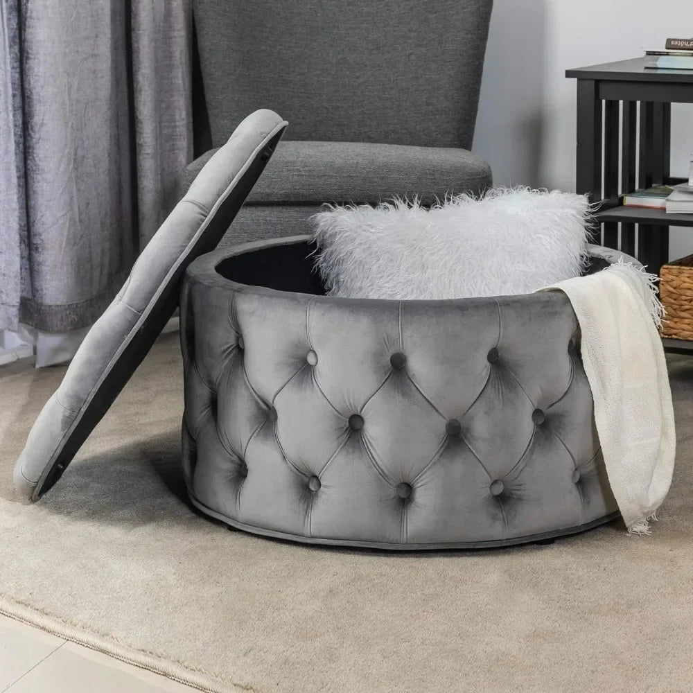 Round Velvet Storage Ottoman