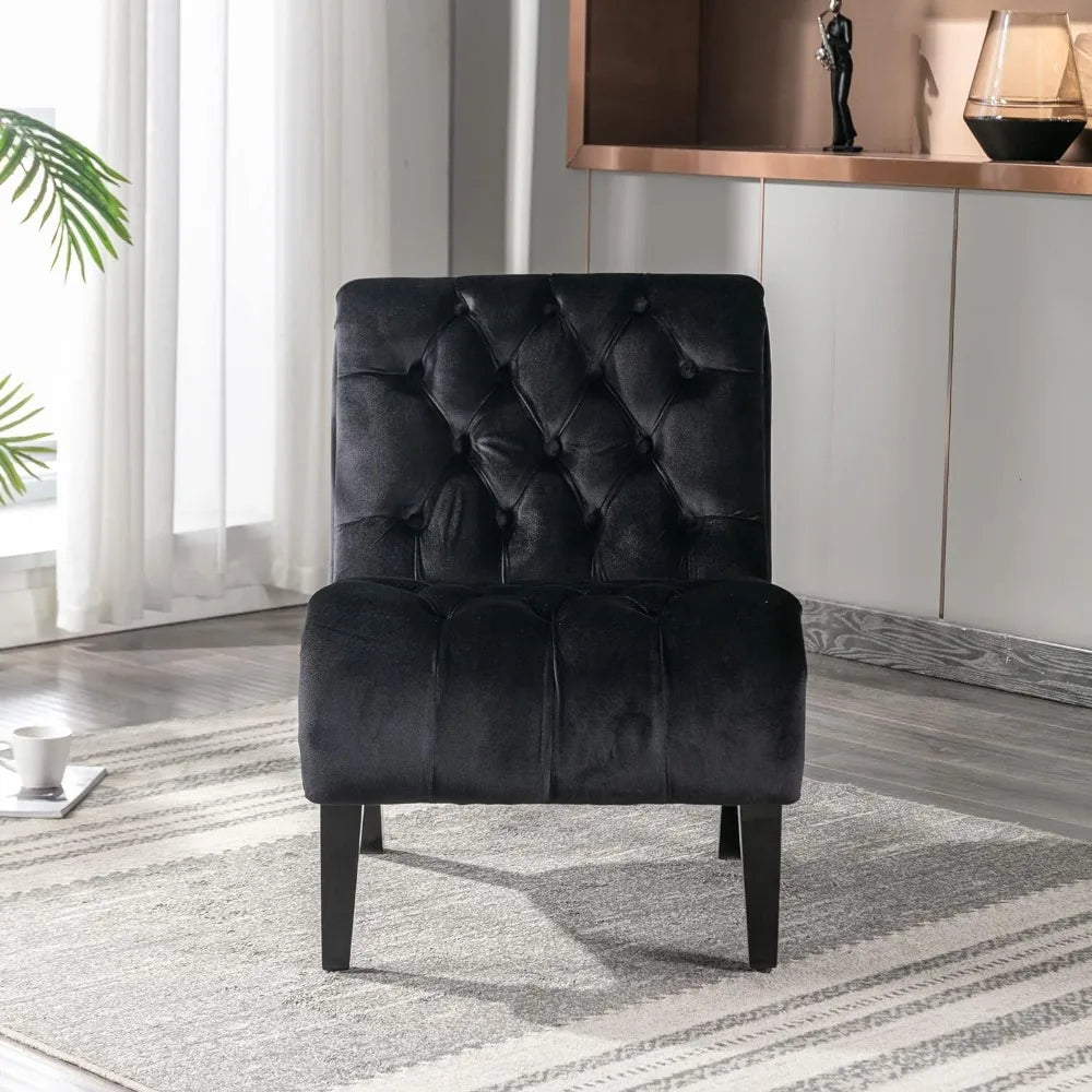 Chaise Lounge Black Velvet Accent Chair