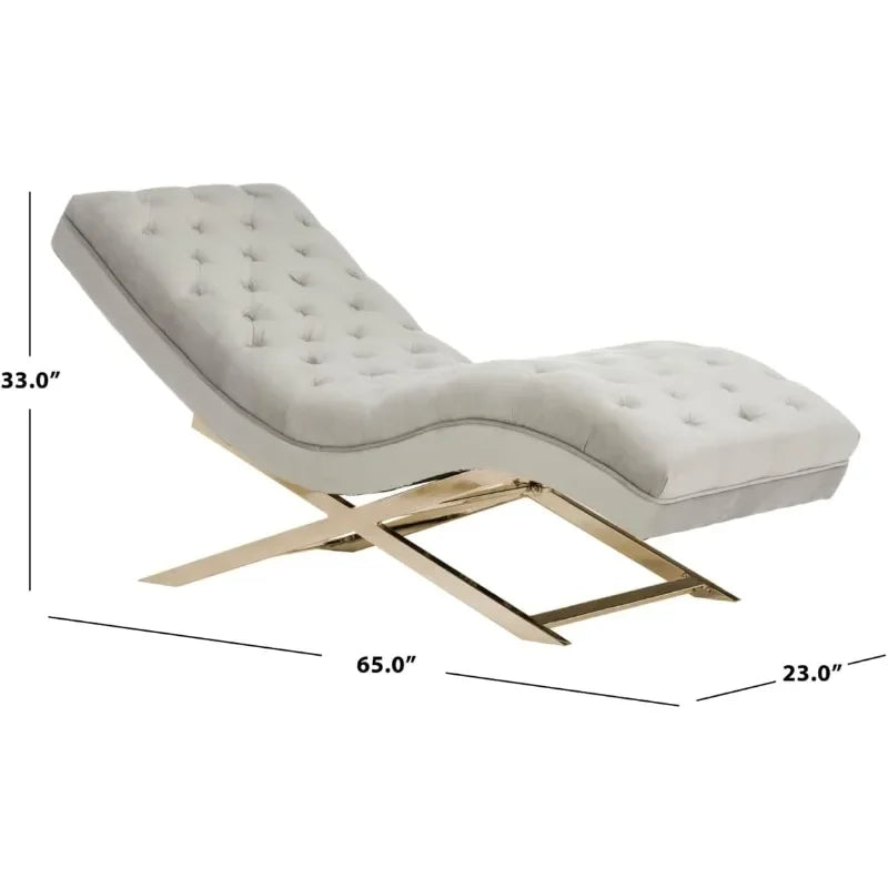 Safavieh Home Monroe Glam Grey Velvet and Brass Chaise Lounge Chair