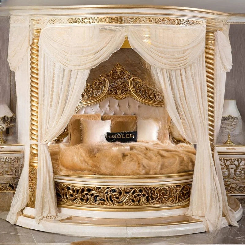 European style solid wood round bed