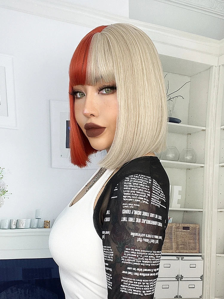 Blonde Red Short Bob Synthetic Wig