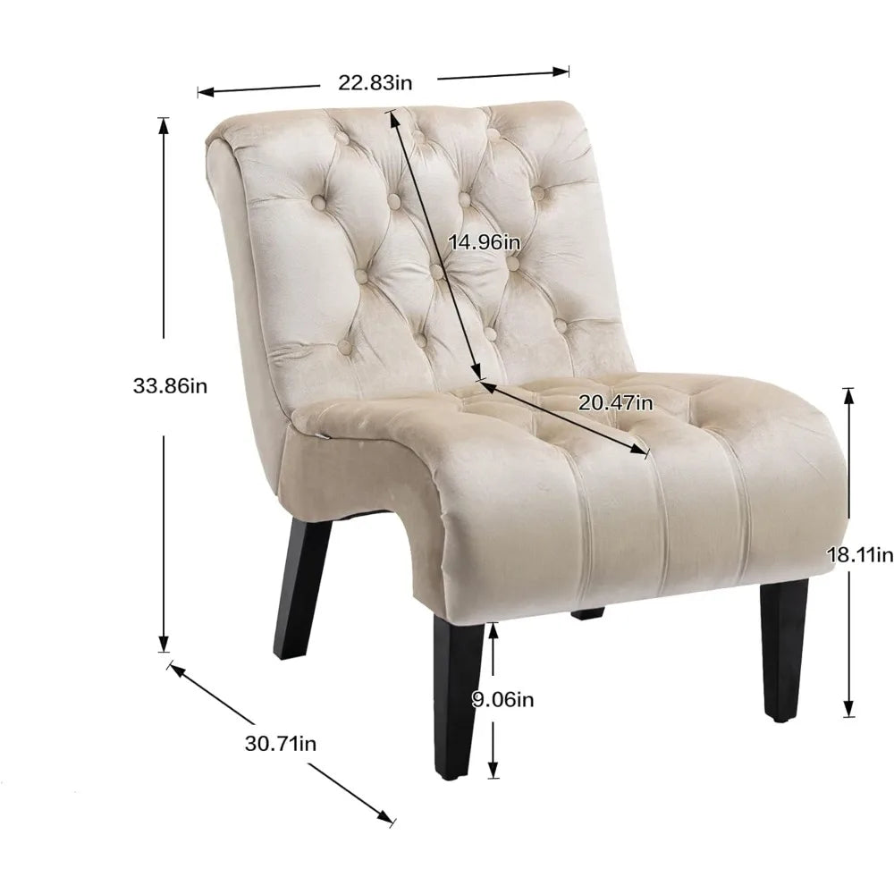 Chaise Lounge Beige Velvet Accent Chair