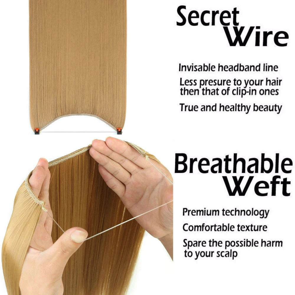 Synthetic No Clip In Fake Hairpiece Blonde Extension