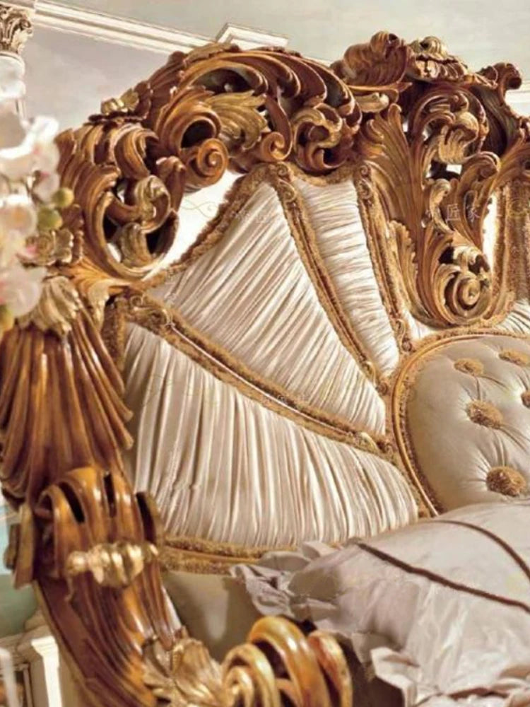style solid wood carved double bed