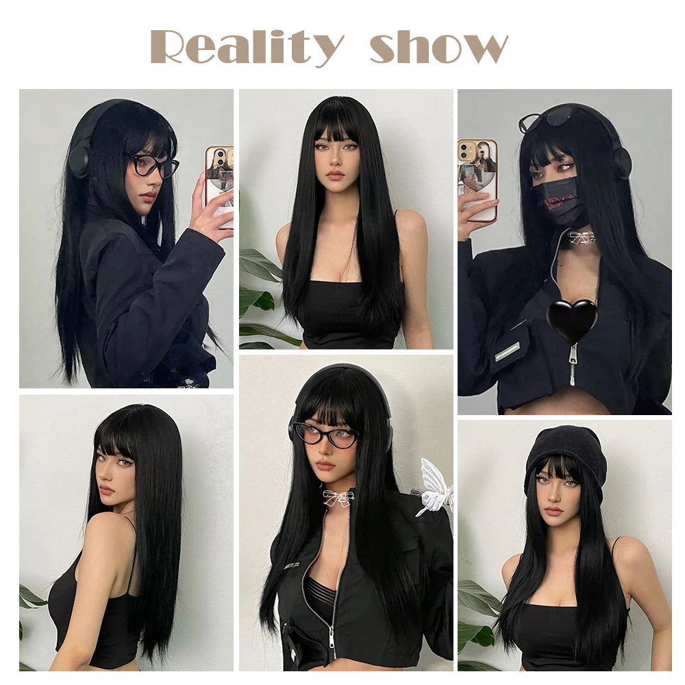 EASIHAIR Long Silky Straight Synthetic Wigs with Bangs