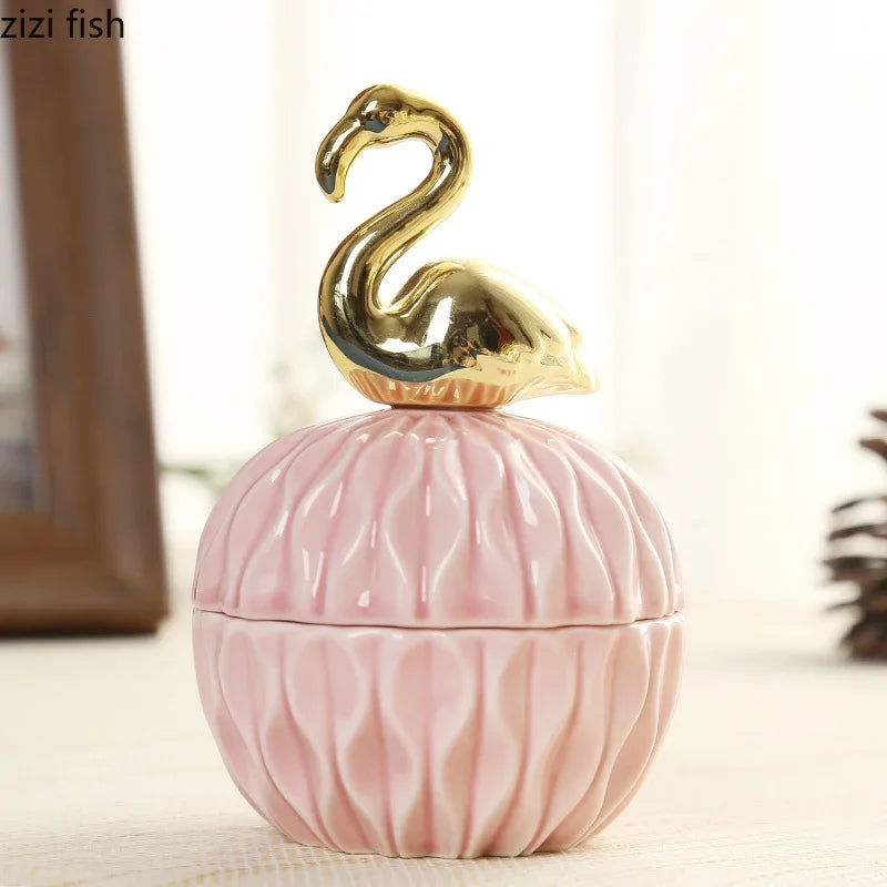 Pink geometric Animals ceramic jewelry boxes