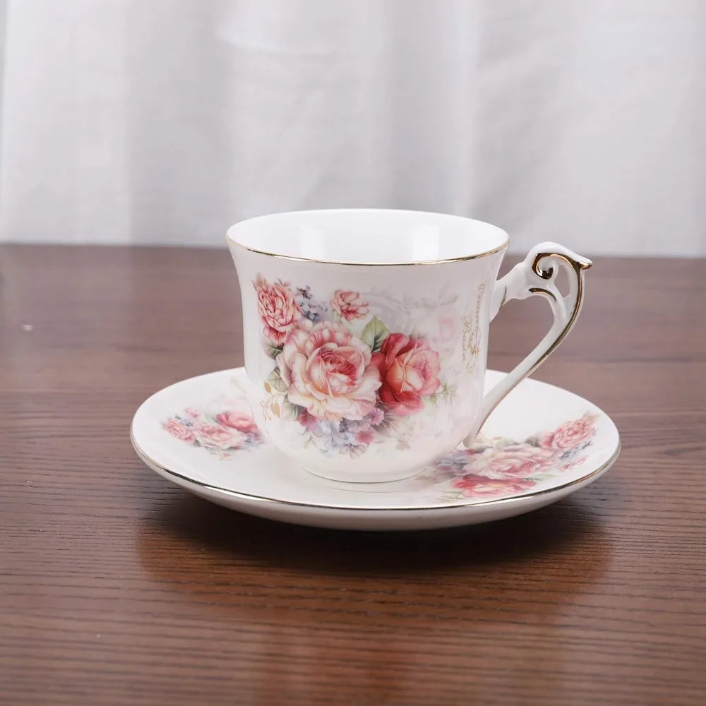 Porcelain Vintage Tea Set with Rose Pattern