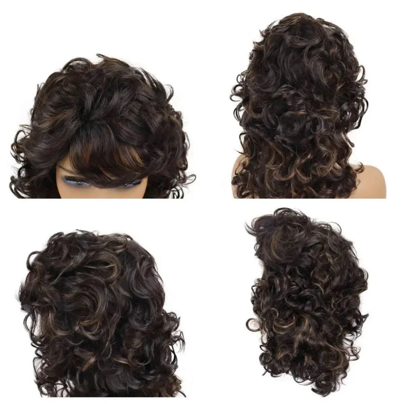 Synthetic Wigs for Black Women with Curly Texture and Bangs