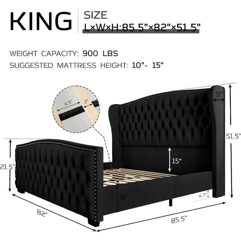 Platform Bed Frame with Wingback Headboard