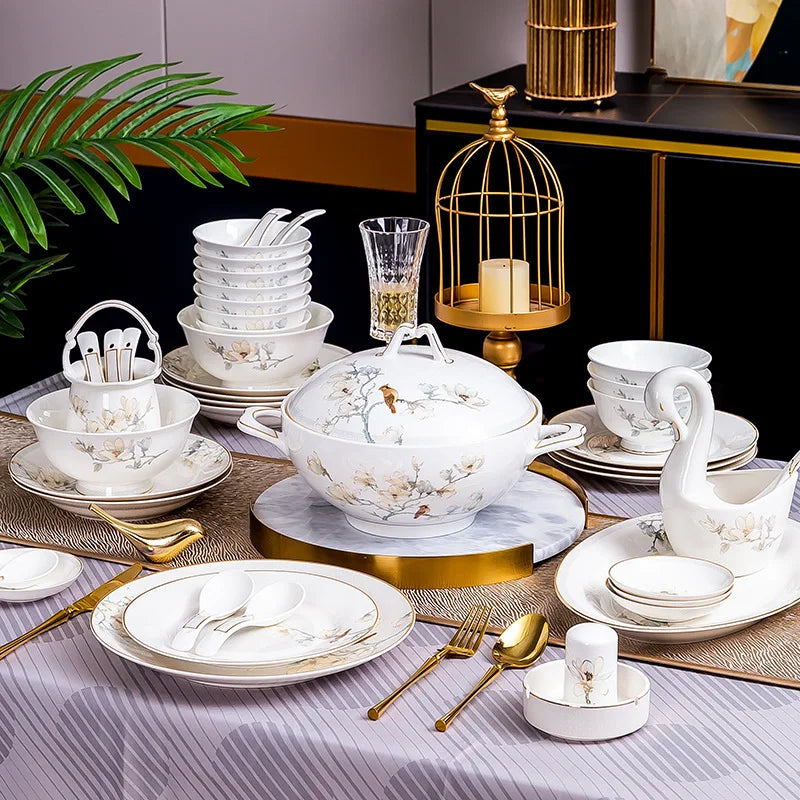Chinese High-grade Flower-and-bird Bone Porcelain Tableware