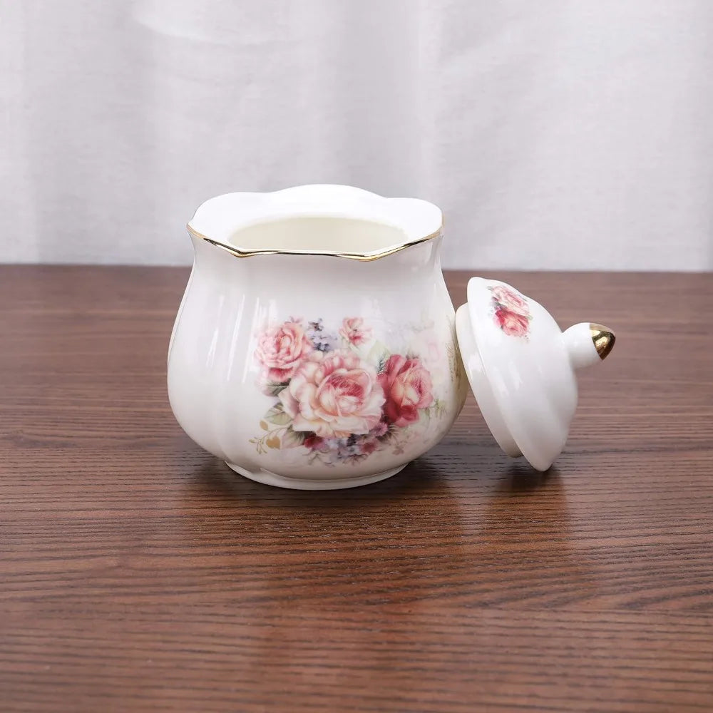Porcelain Vintage Tea Set with Rose Pattern