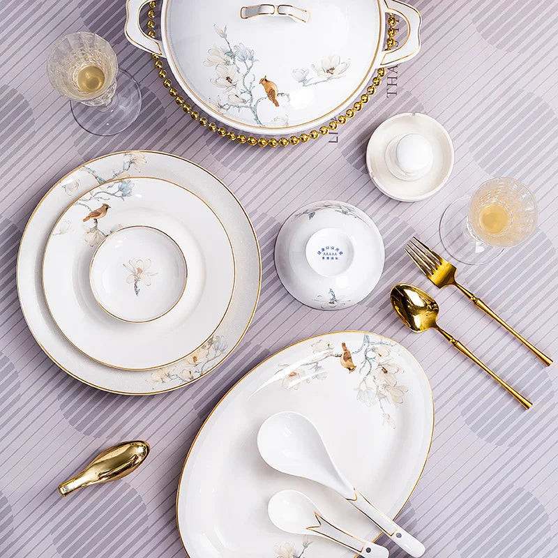 Chinese High-grade Flower-and-bird Bone Porcelain Tableware