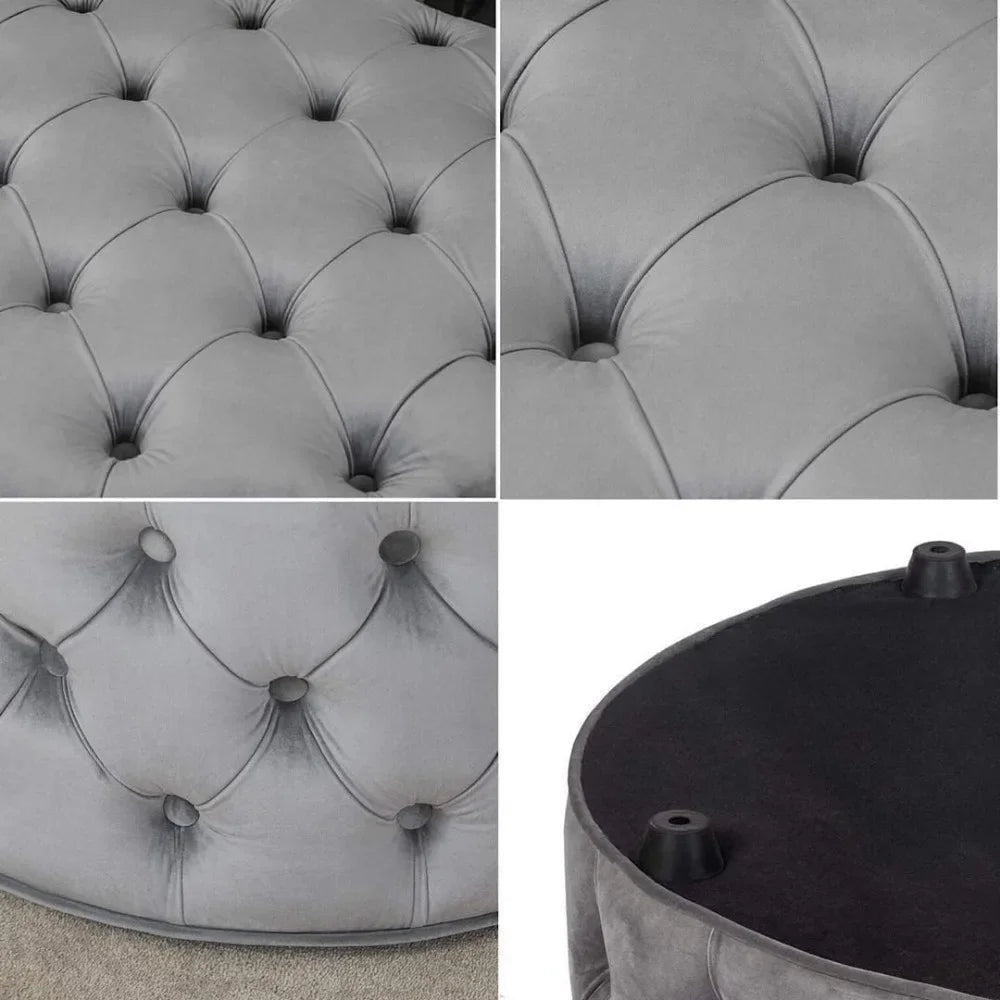 Round Velvet Storage Ottoman