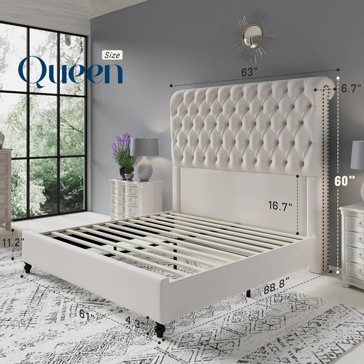 Jocisland Queen Size Bed Frame with Sleigh Headboard