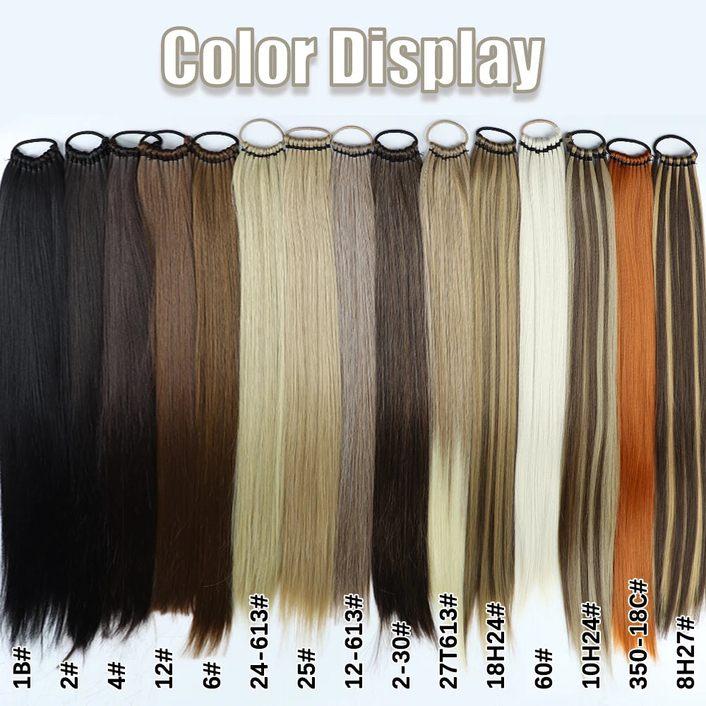 Synthetic Long Straight Ponytail With Elastic Band Wrap