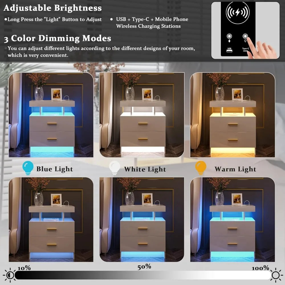 Auto LED Nightstand With Wireless Charging Station