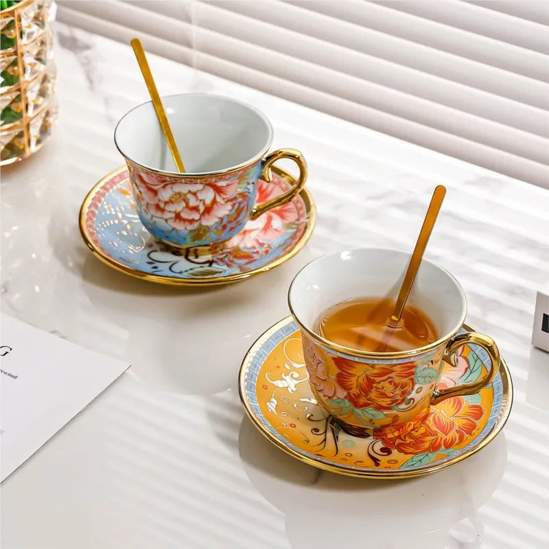 Creative Hand-painted Flowers European-style Ceramic Cup Set