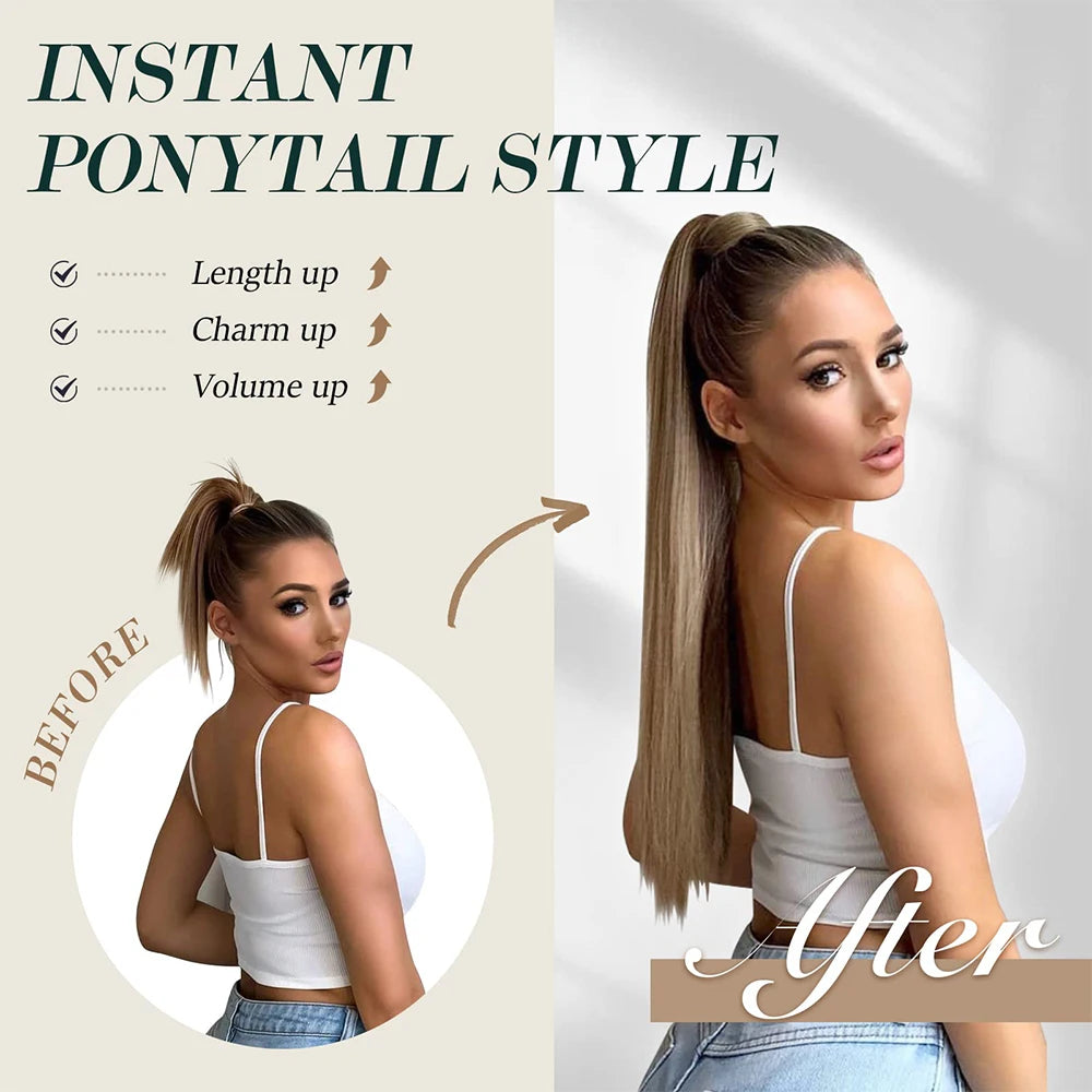 Synthetic Long Straight Ponytail With Elastic Band Wrap