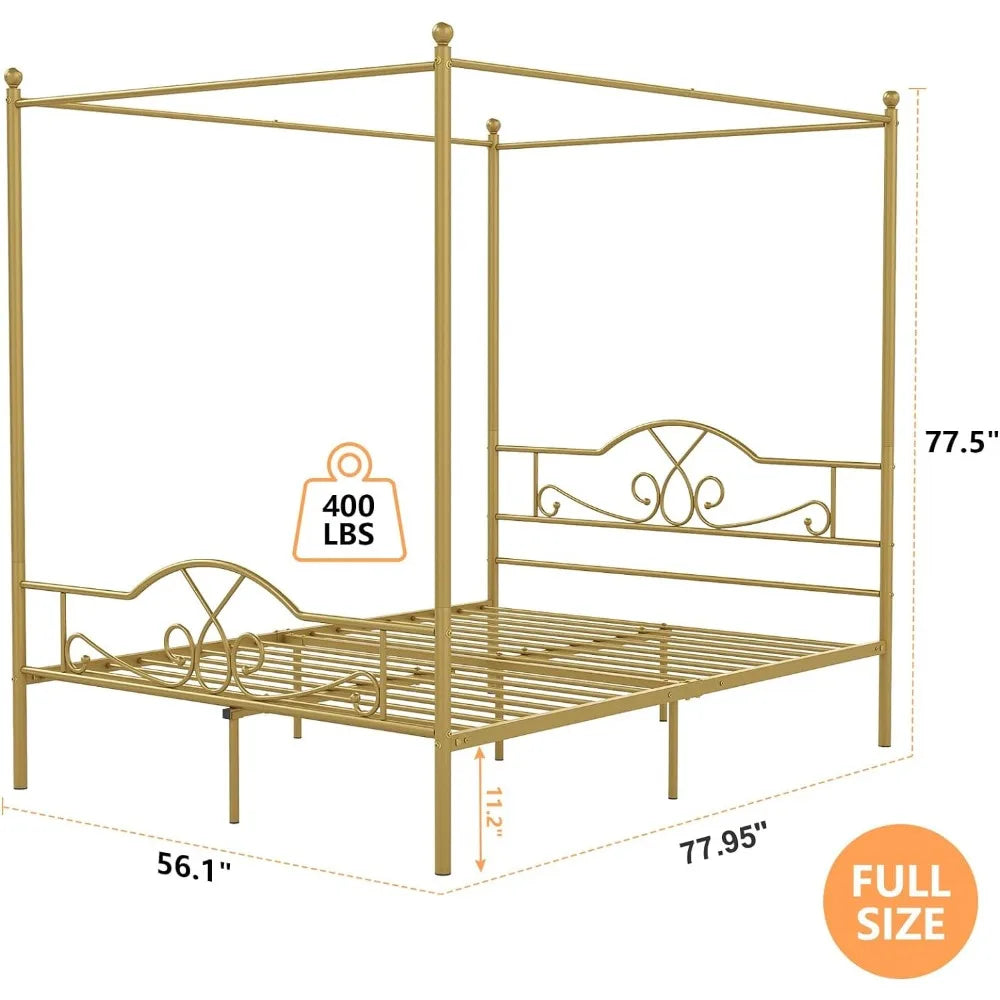 Full Size Canopy Bed Frame with Headboard and Footboard
