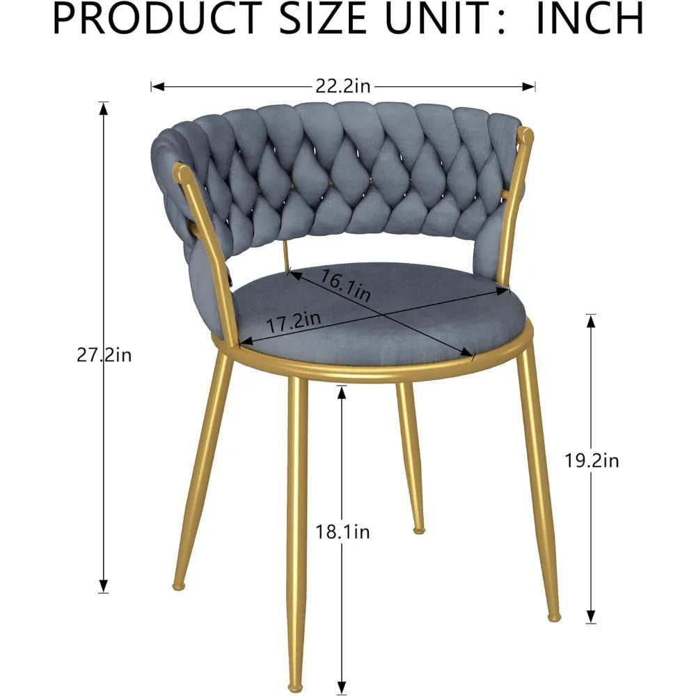 Velvet Upholstered Chairs Set with Gold Metal Legs